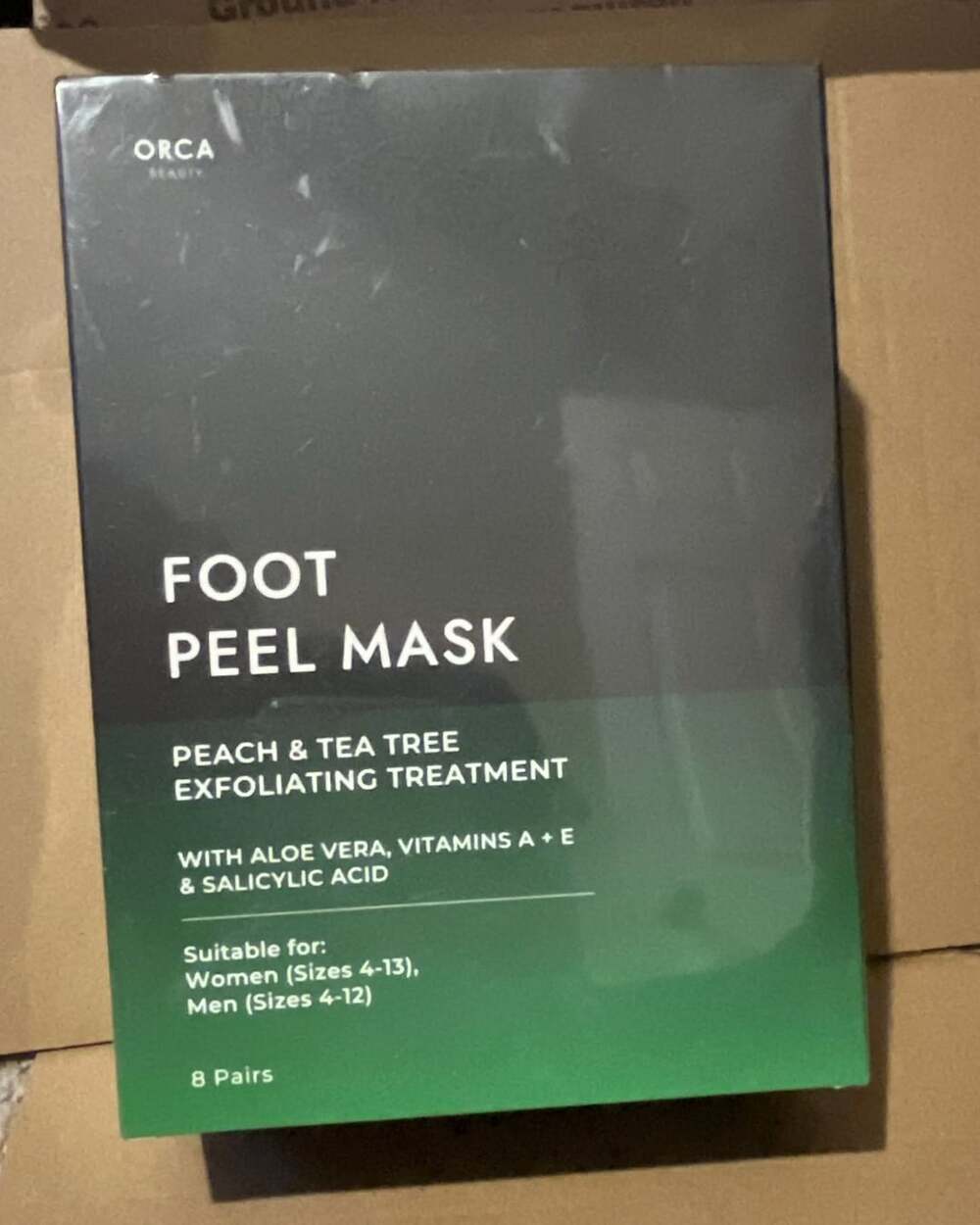 Orca Beauty Foot Peel Mask 8 Pairs Peach Tea Tree Exfoliating Treatment